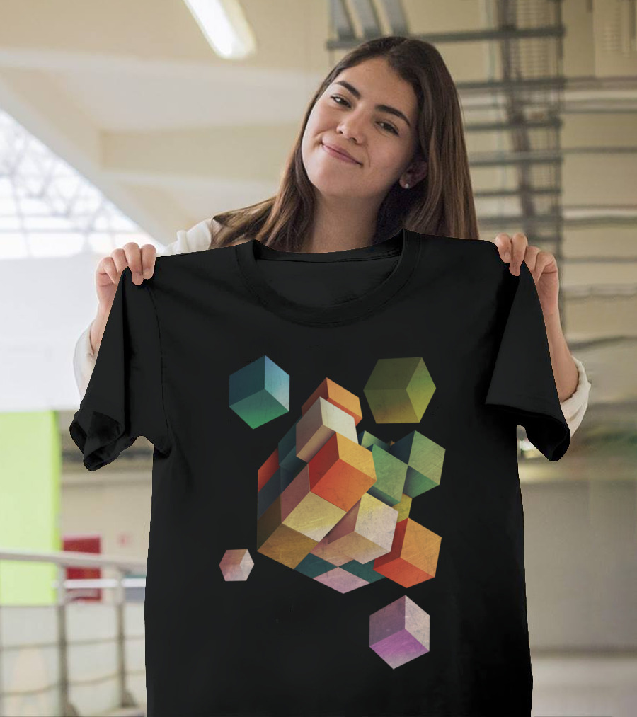 Deadly Box Geometric Cascade Multicolor Cubes T-Shirt
