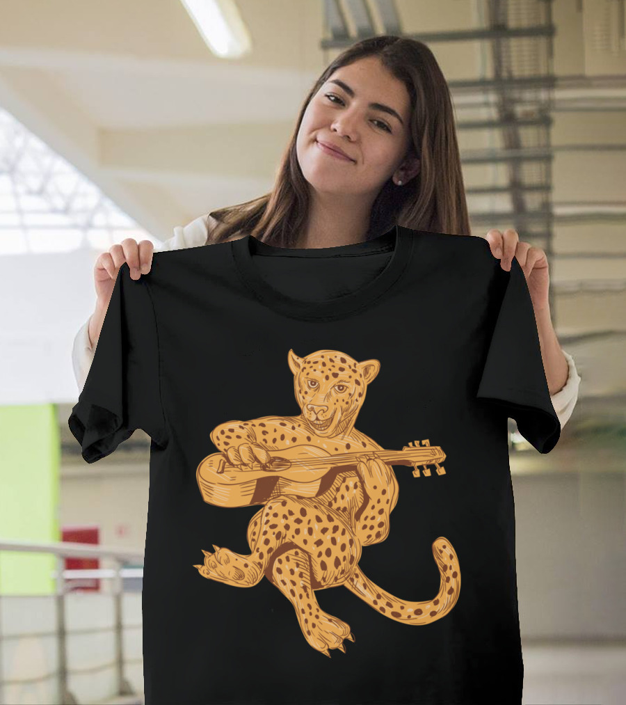 Jaguar Playing Guitar Drawing T-Shirt