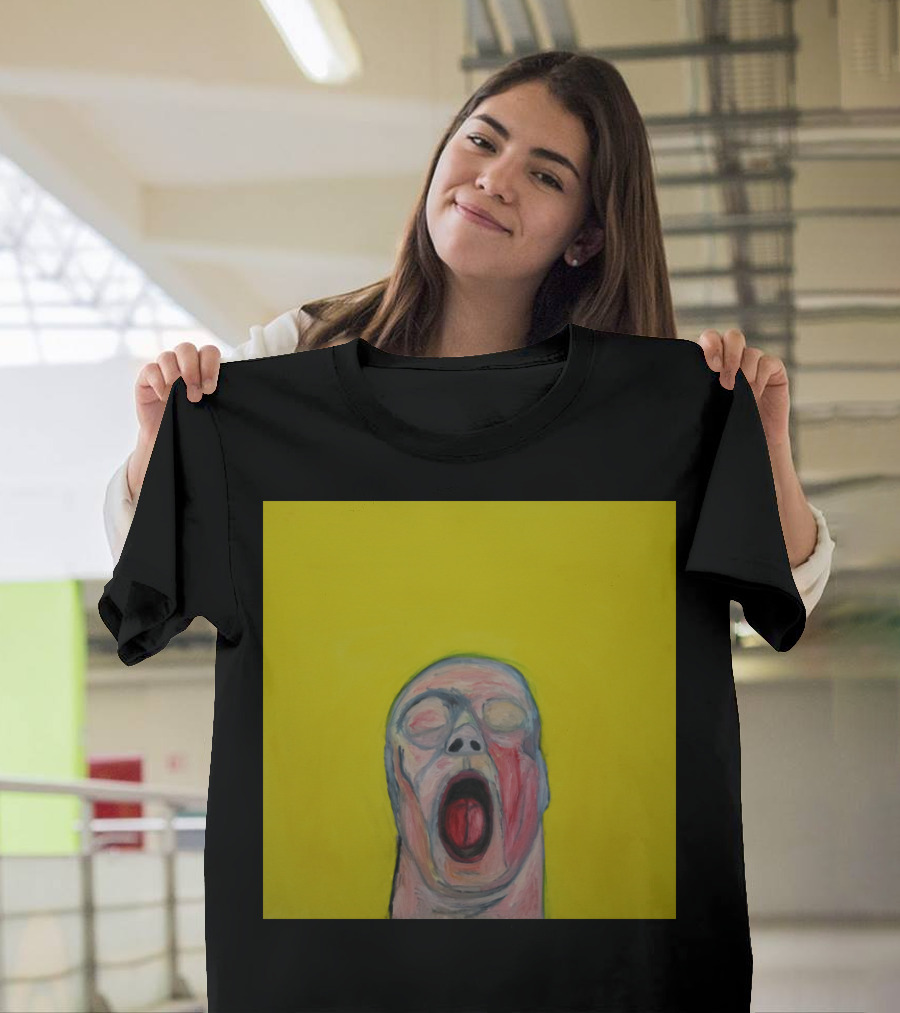 Yellow Scream Painting with Open-Mouthed Figure on Bright Background T-Shirt