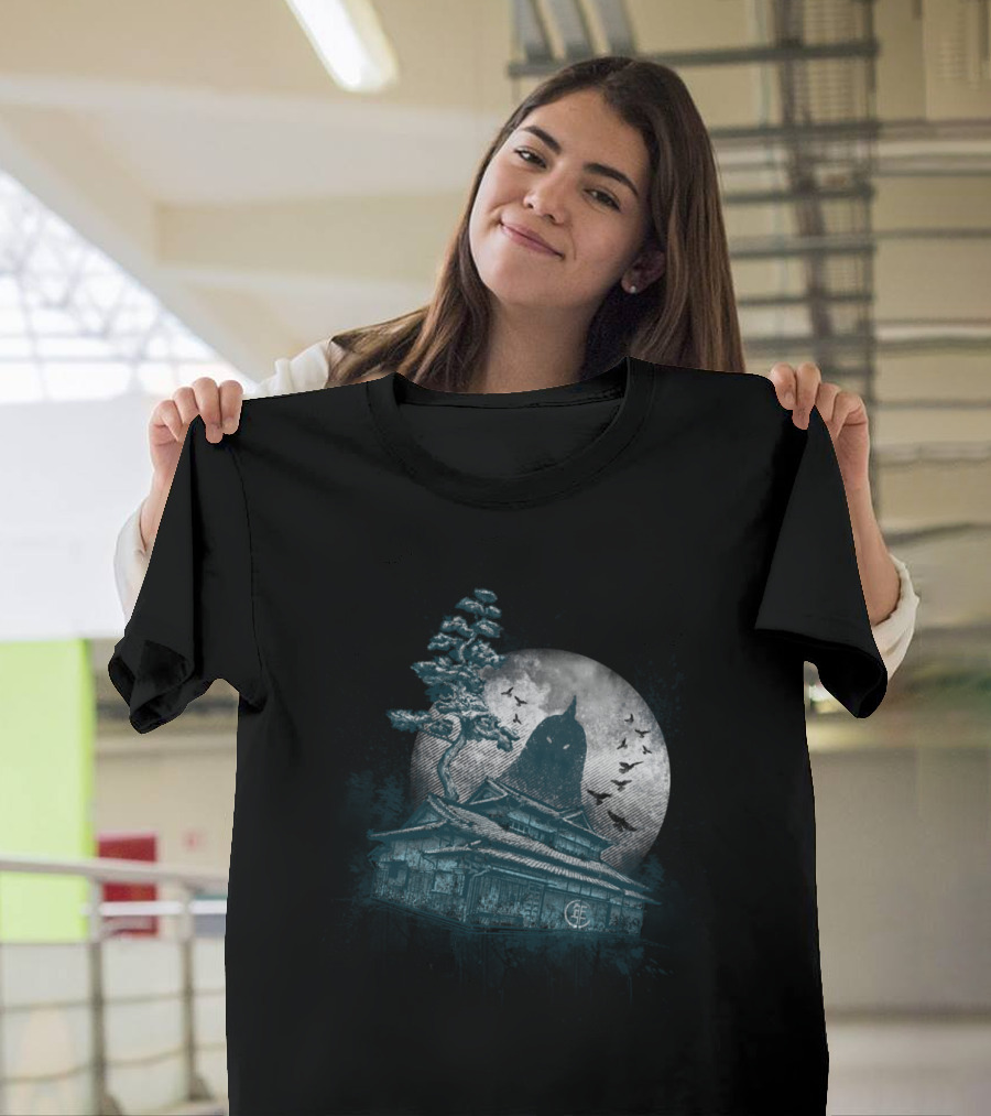 The Legend Haunted Japanese Pagoda Art with Moon and Bats T-Shirt
