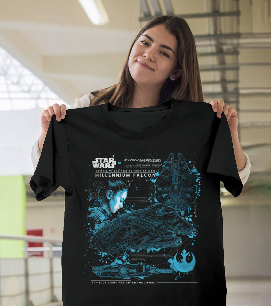 Star Wars Corellian Engineering Corp YT-1300F Millennium Falcon Blueprint T-Shirt