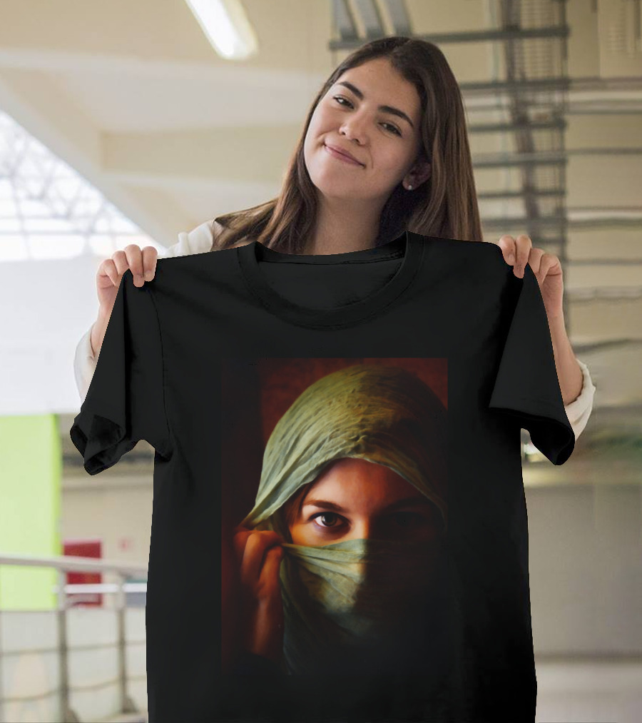 THE LOOK Mysterious Woman with Green Scarf Covering Face T-Shirt