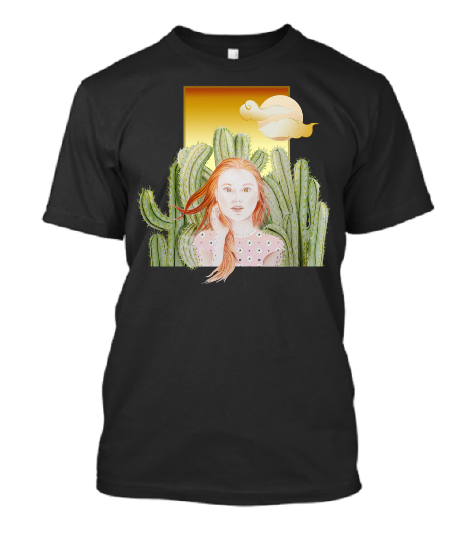 Girl Red Sunset Among Cacti T-Shirt