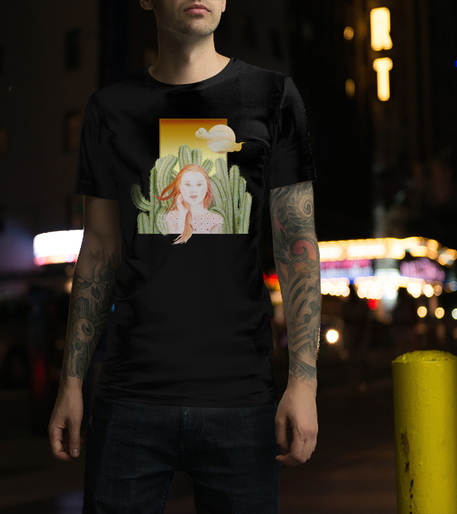 Girl Red Sunset Among Cacti T-Shirt