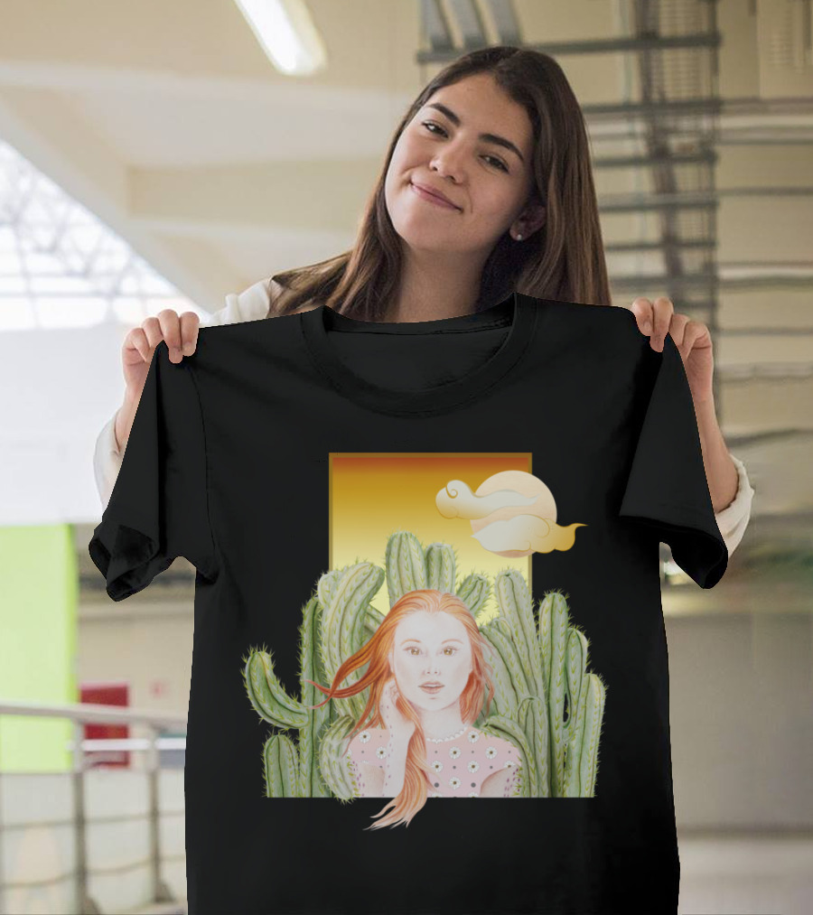 Girl Red Sunset Among Cacti T-Shirt