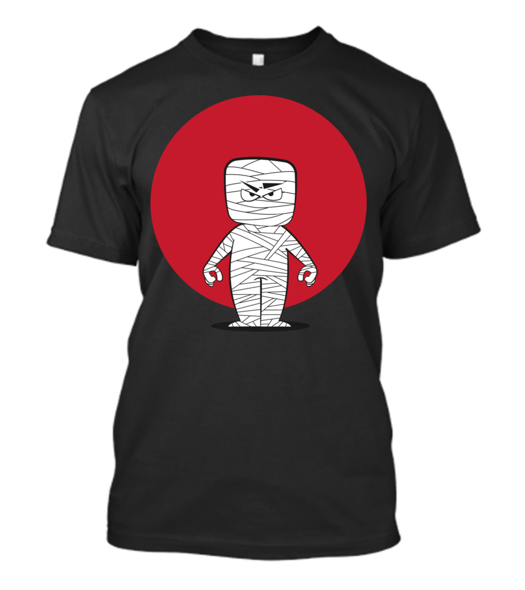 Menacing Mummy Cartoon Character In Red Circle Background T-Shirt