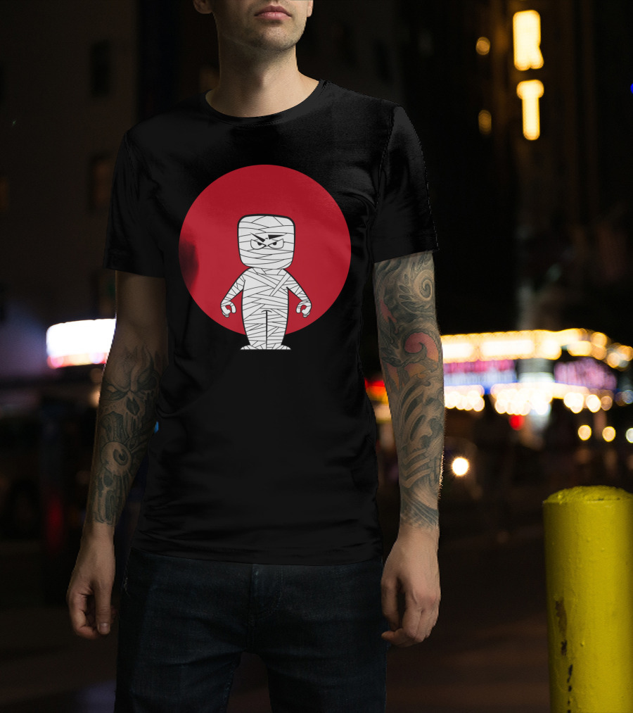 Menacing Mummy Cartoon Character In Red Circle Background T-Shirt