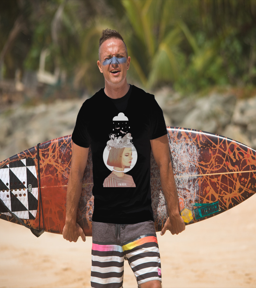 I'M REAL Surreal Floral Headspace With Striped Top T-Shirt