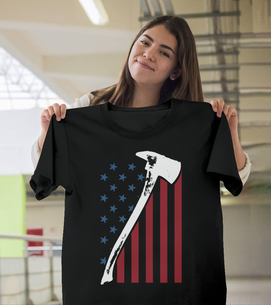 Firefighter Axe USA Flag T-Shirt