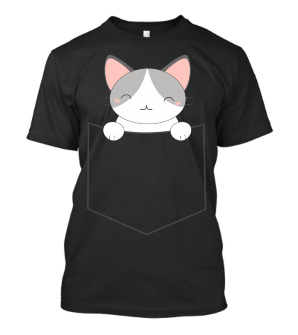 Kawaii Pocket Cat With Cute Smiling Face T-Shirt