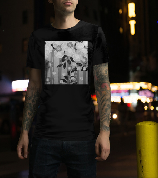 Black And White Blooming Flower T-Shirt