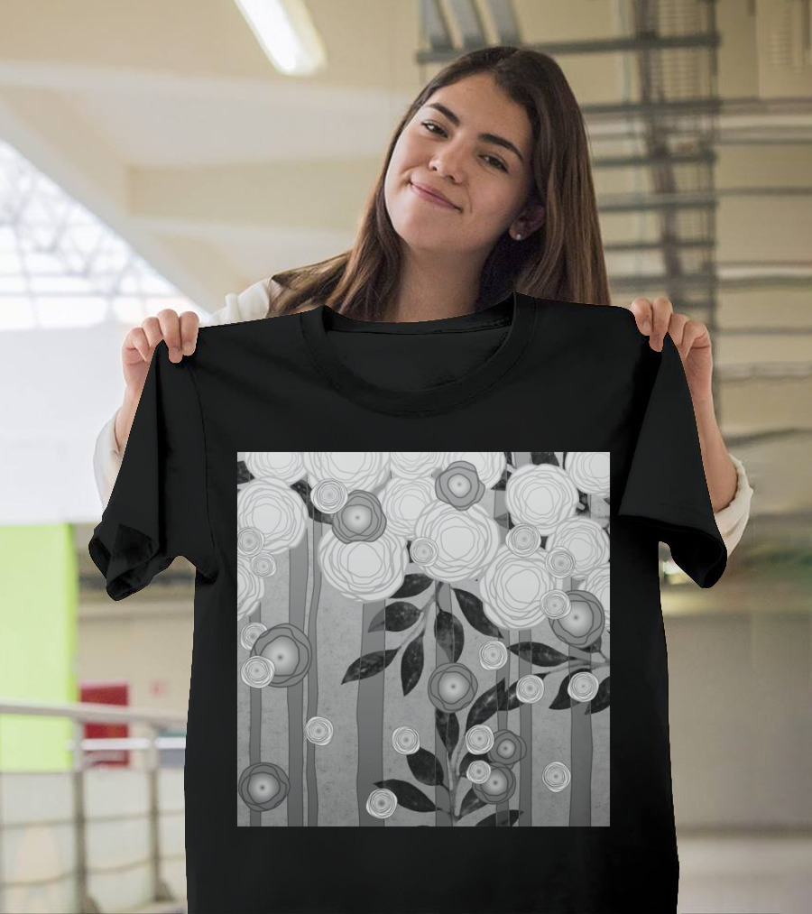 Black And White Blooming Flower T-Shirt