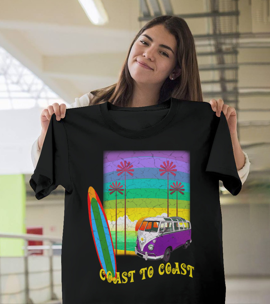 Coast to Coast Classic Surfing Van and Palm Trees Retro Vibes T-Shirt