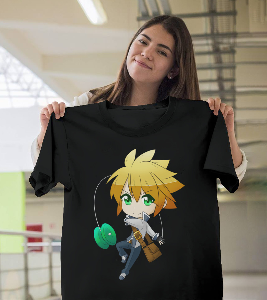 Yohan Chibi Anime Character with Green Yo-Yo and Brown Bag T-Shirt