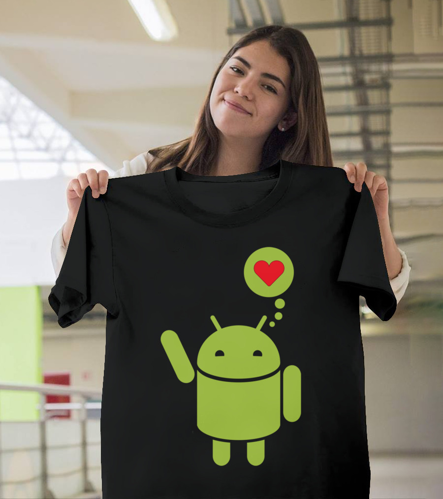 Android Robot with Heart Bubble Expression T-Shirt