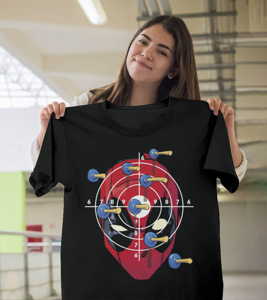 Deadpool Target Dart Board Mask with Blue Darts T-Shirt