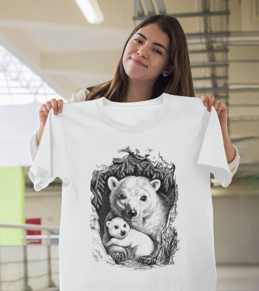 Polar Bear Family in Cozy Den T-Shirt