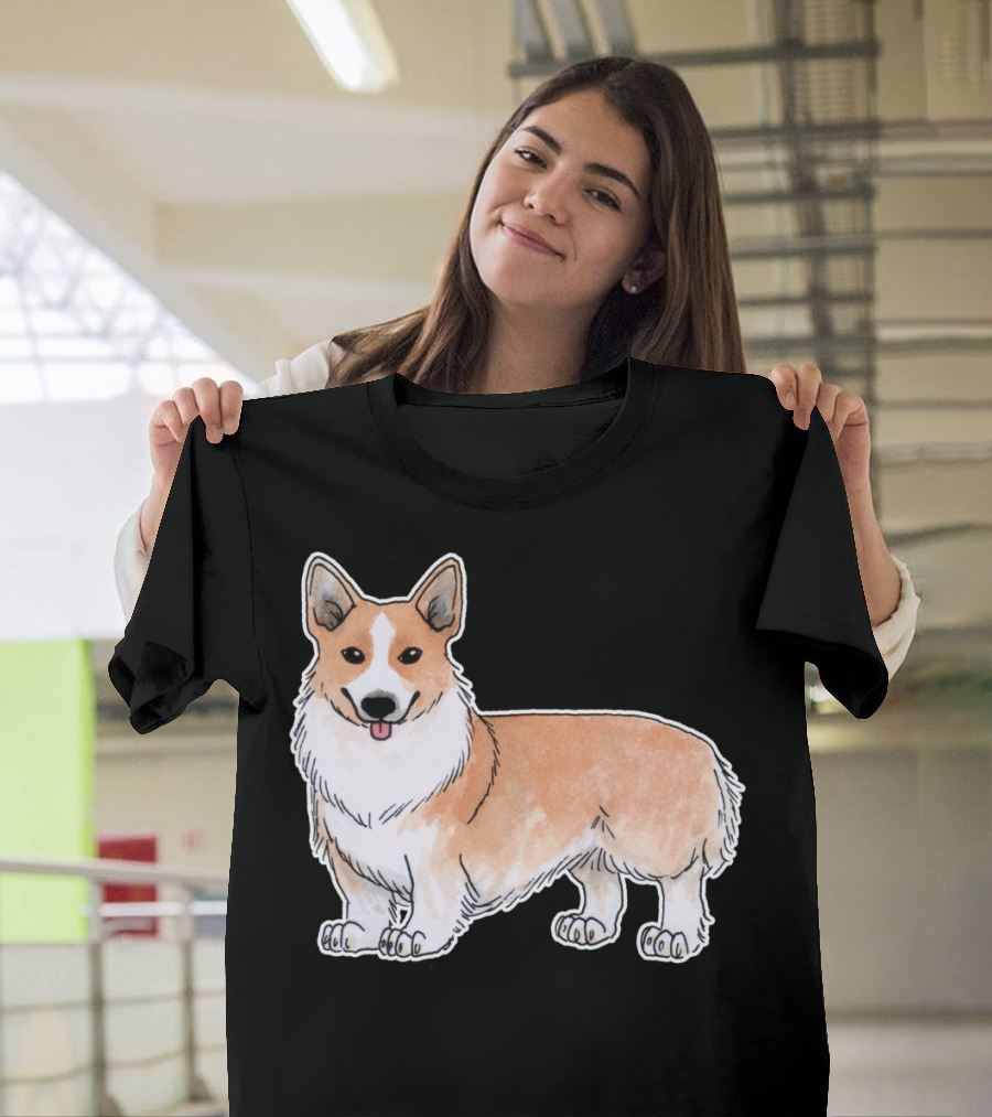 Corgi Dog Illustration with Cartoon Style Drawing T-Shirt