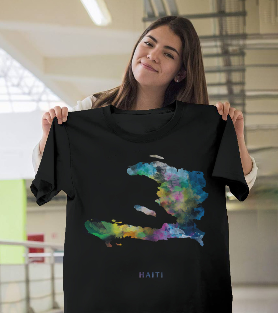 Haiti Map Colorful Watercolor T-Shirt