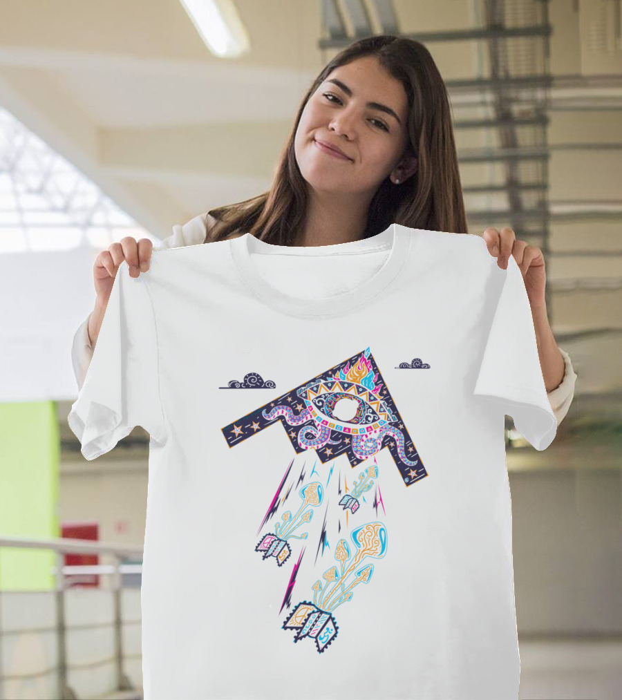 Drop Acid Not Bombs Psychedelic Eye and Mushroom Explosion T-Shirt