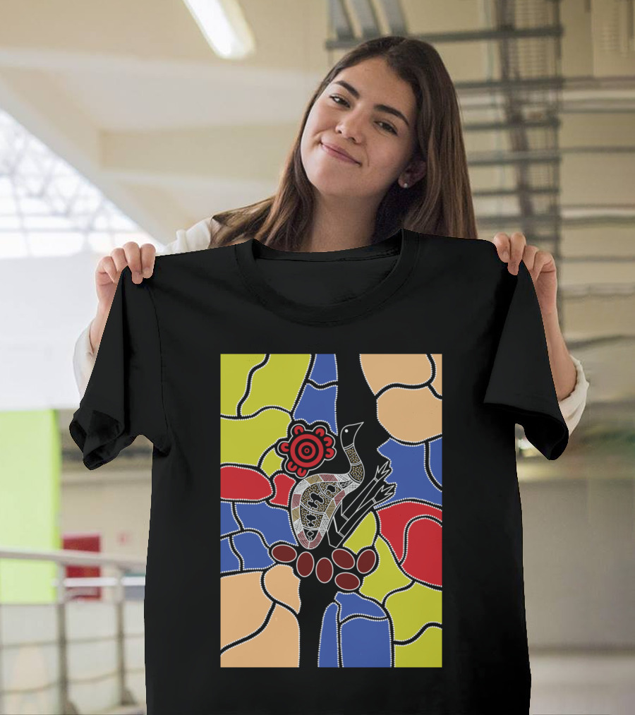 Authentic Aboriginal Emu Dreaming with Vibrant Indigenous T-Shirt