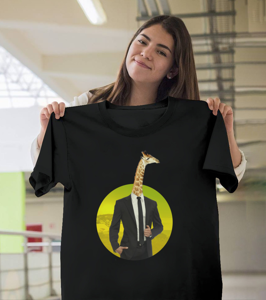Mister Giraffe in a Suit with Yellow Background T-Shirt