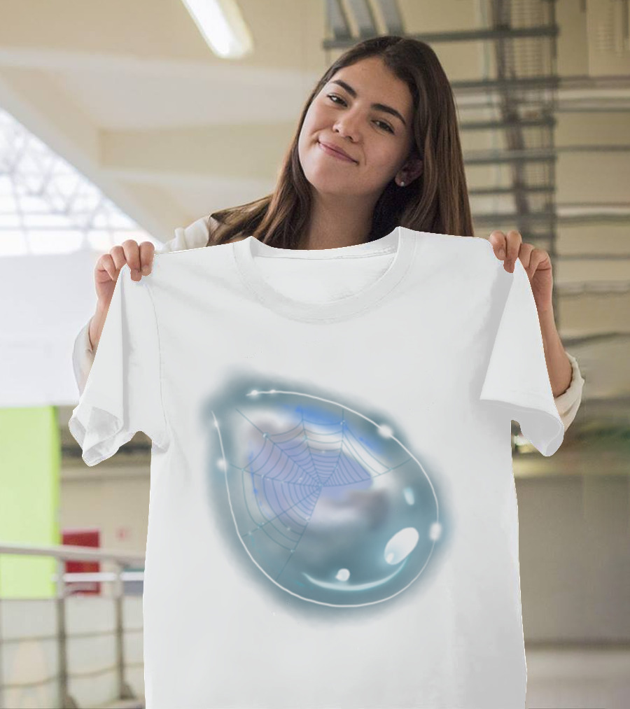 Drop With A Spiderweb Inside Glowing Dewy Water Droplet with Ethereal Web T-Shirt