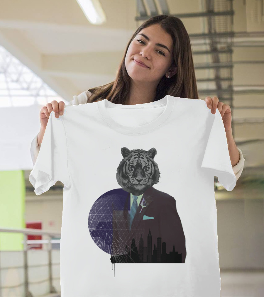 Just A City Tiger Surreal Suit Urban Skyline Tiger Head T-Shirt