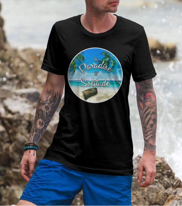 The Paradise Of Solitude Ocean View With Palm Trees And Boat T-Shirt