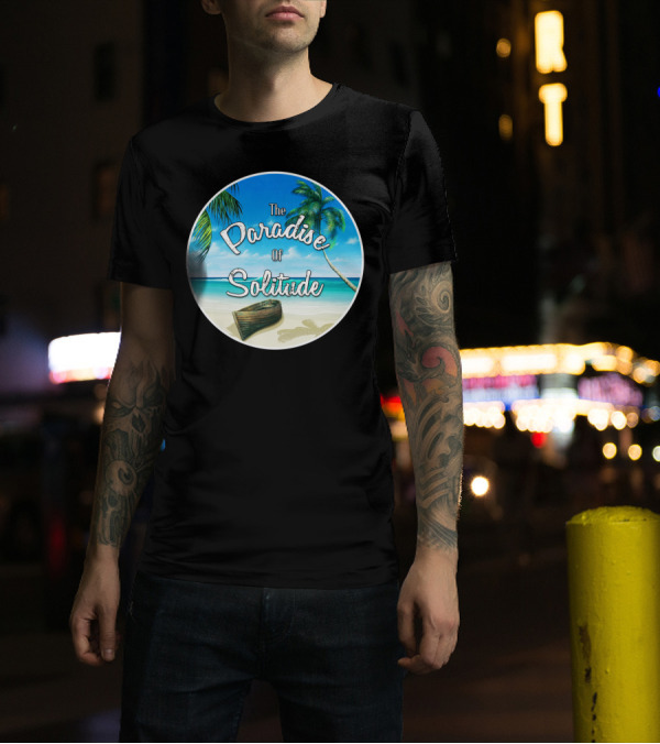 The Paradise Of Solitude Ocean View With Palm Trees And Boat T-Shirt