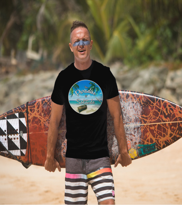 The Paradise Of Solitude Ocean View With Palm Trees And Boat T-Shirt