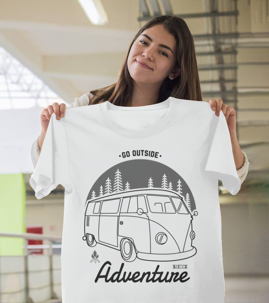 Adventure Go Outside Retro Van Forest Scene T-Shirt