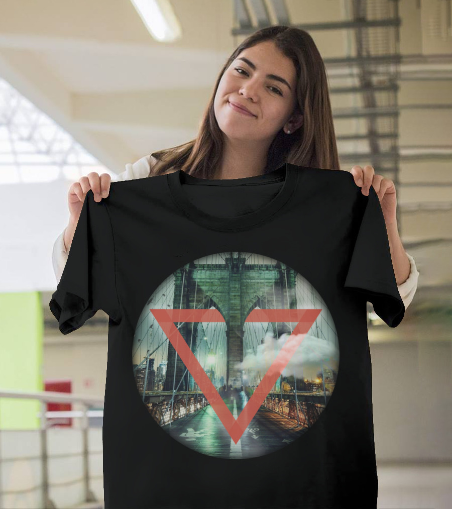 Brooklyn Bridge Closeup Red Triangle Overlay T-Shirt