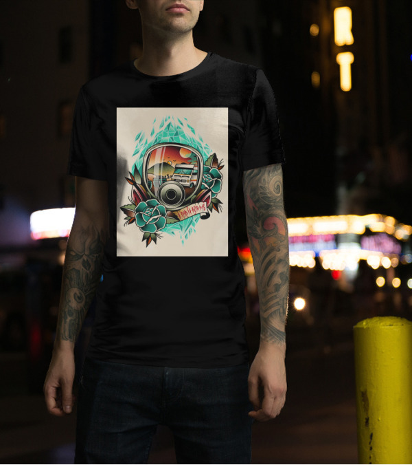 I Did It For Me Retro RV Adventure Sun Desert Scene Floral Art Deco T-Shirt