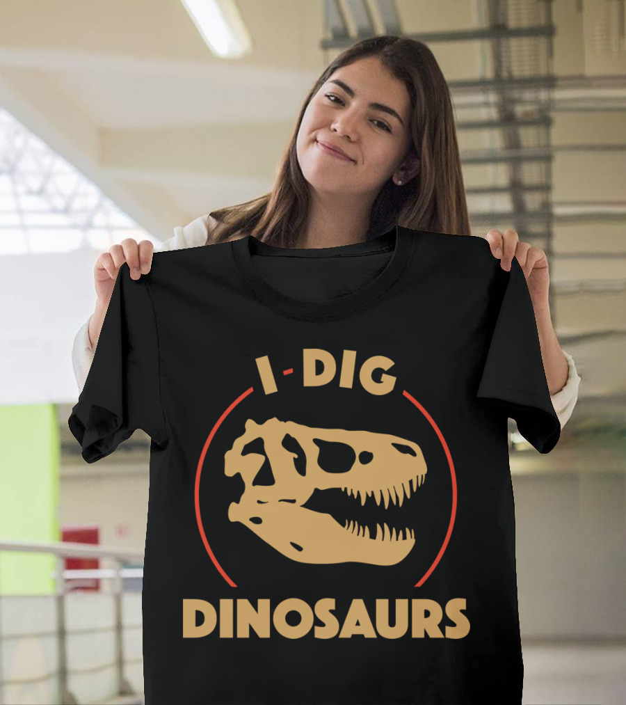 I Dig Dinosaurs T-Rex Skull in Bold Letters T-Shirt