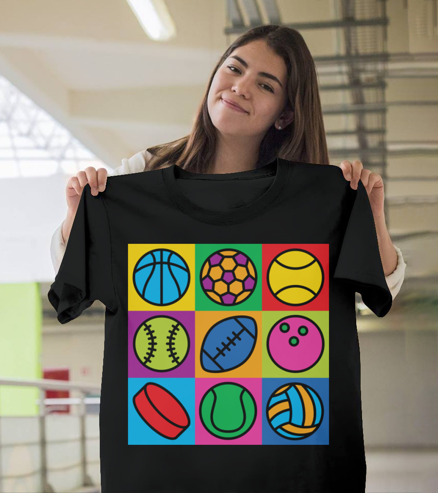 Pop Art Basketball Soccer Tennis Baseball Football Bowling Hockey Volleyball T-Shirt