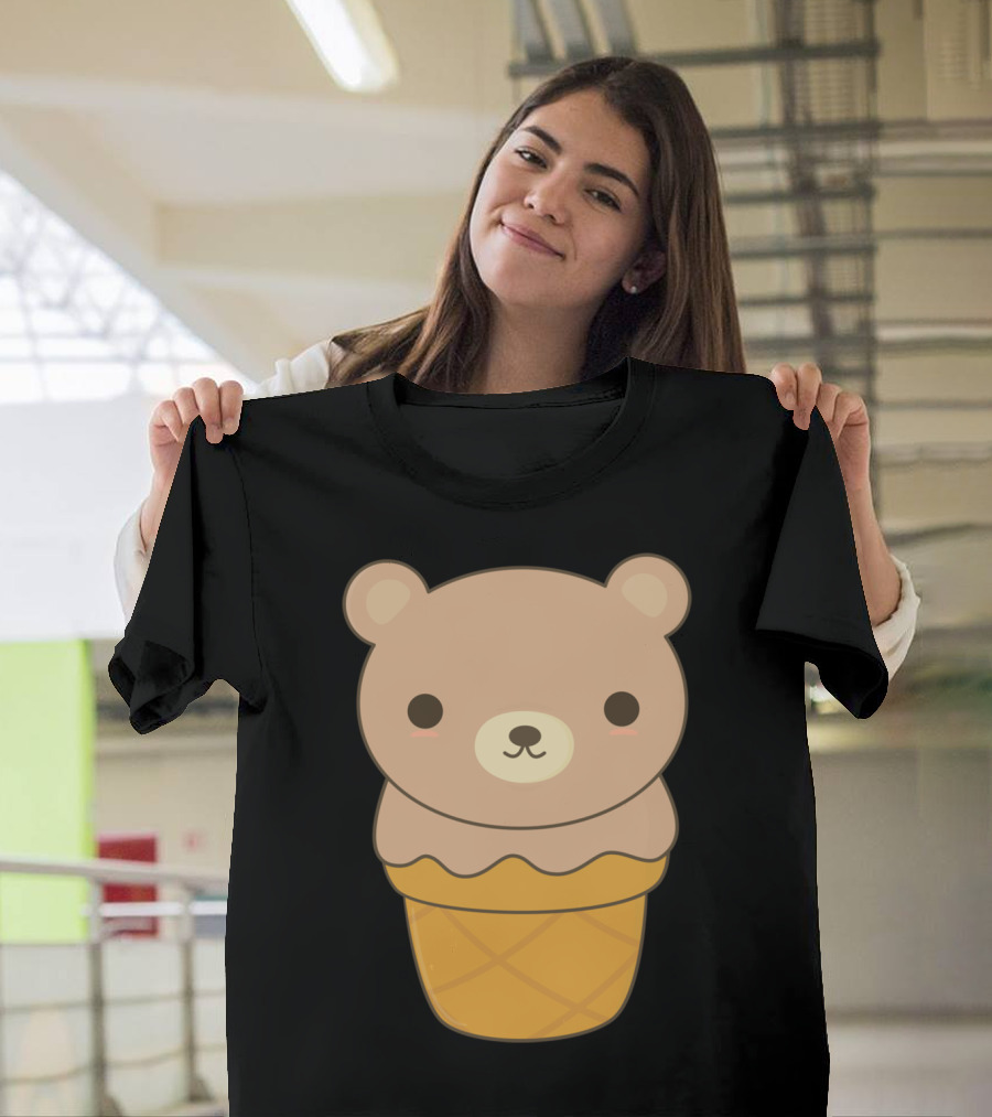 Kawaii Cute Brown Bear Ice Cream Cone T-Shirt