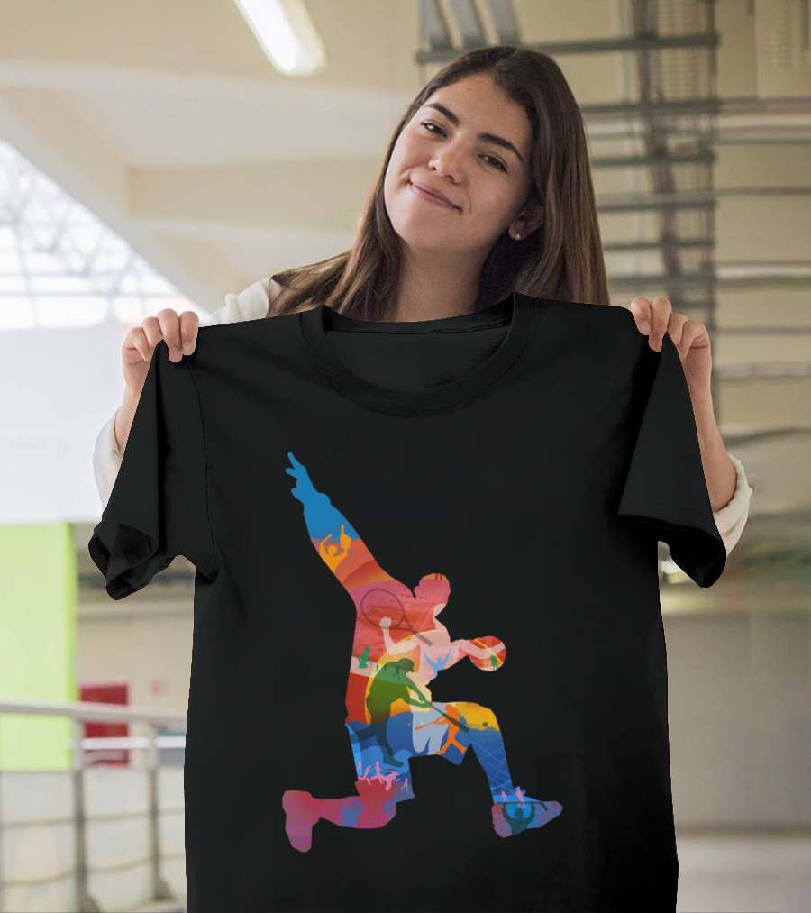 Basketball Dunk Silhouette With Multicolored Sporting Figures T-Shirt