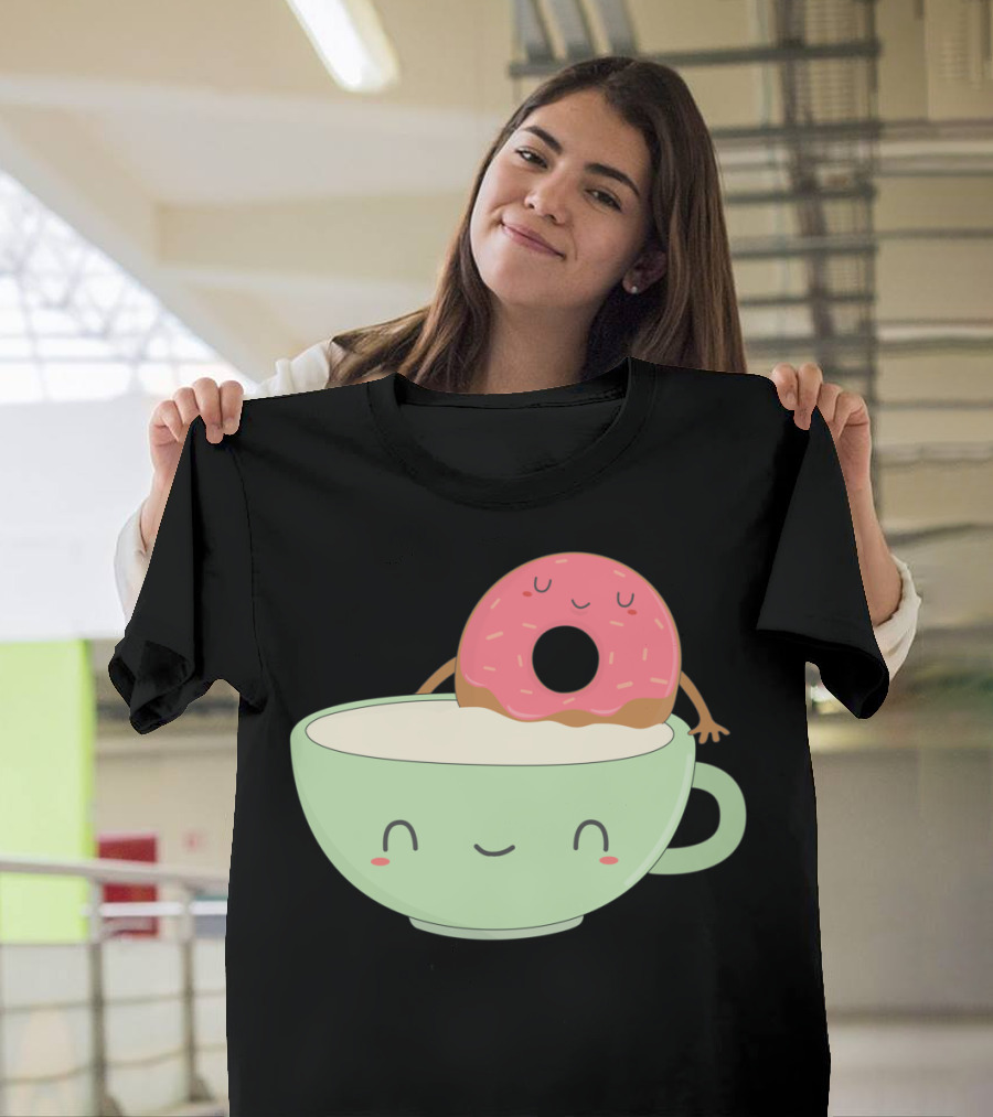 Kawaii Donut and Smiling Milk Tea Cup T-Shirt