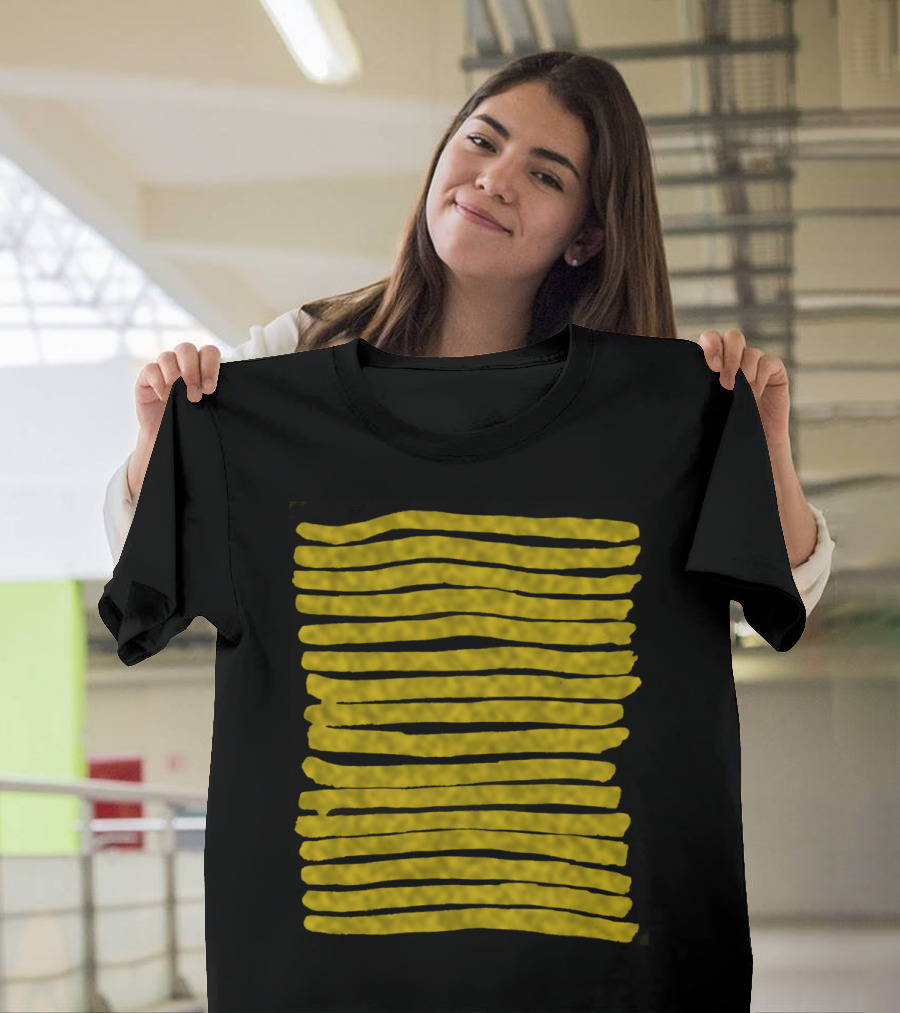 Gold Horizontal Lines Pattern in Yellow T-Shirt