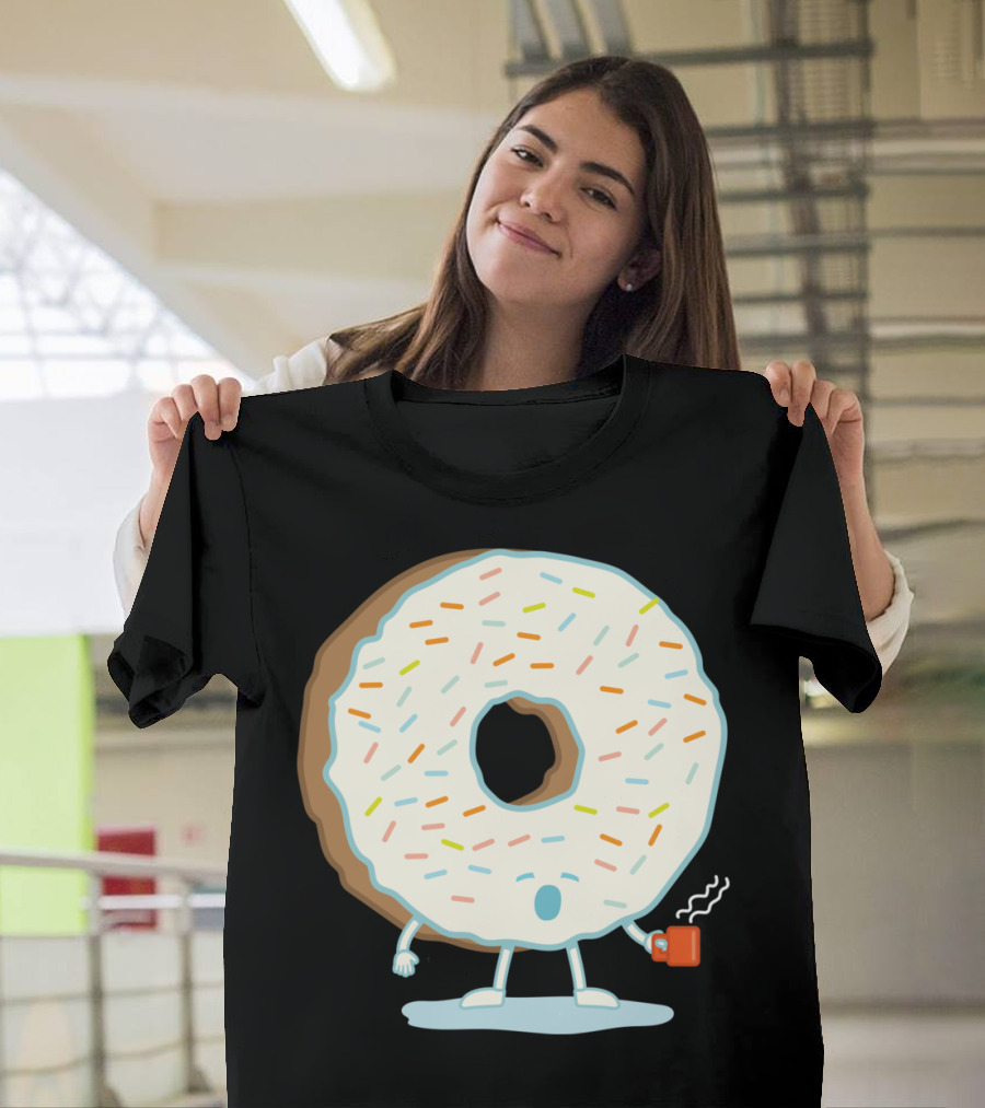 The Sleepy Donut with Coffee Mug and Colorful Sprinkles T-Shirt