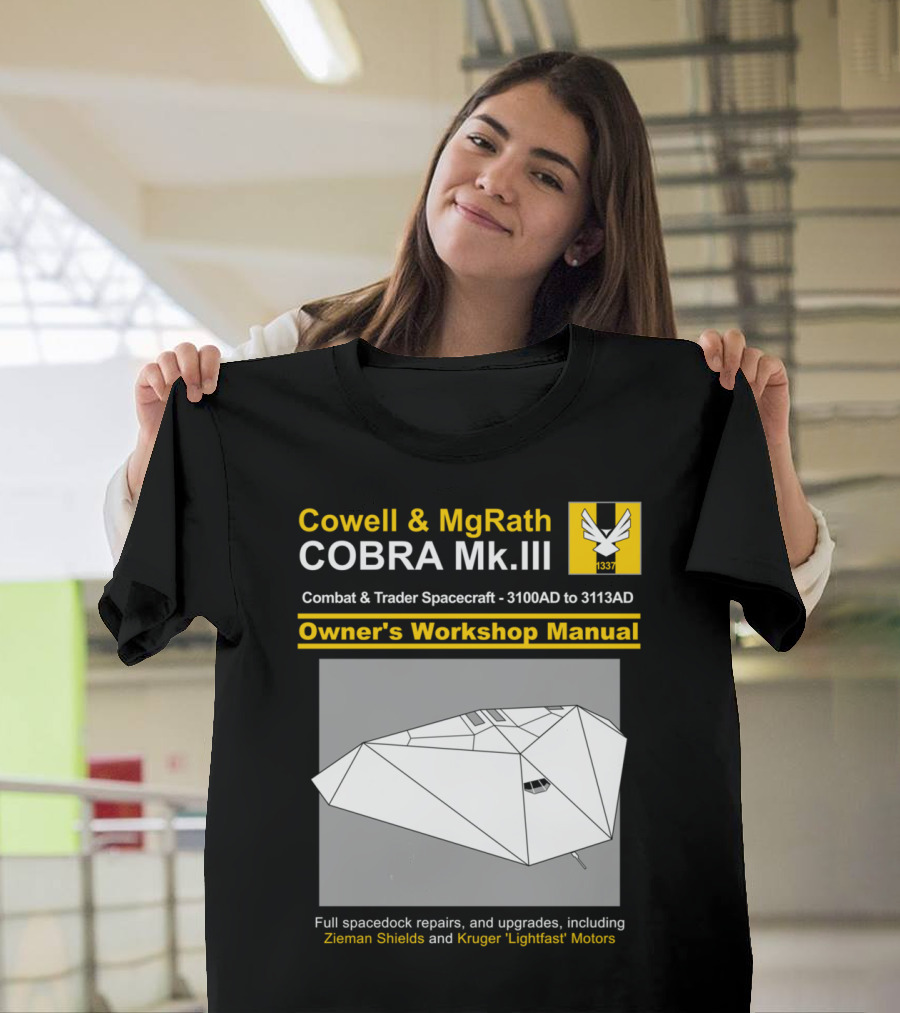 Cobra Mk.III Combat and Trader Spacecraft Manual Cowell and MgRath Owner's Workshop 3100AD to 3113AD Zieman Shields Kruger Lightfast Motors T-Shirt