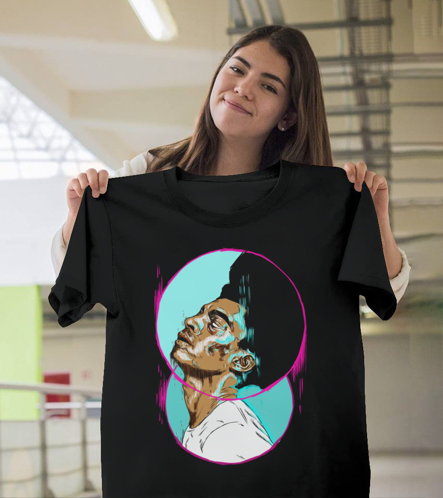Afro Man Stylized Artistic Portrait with Bold Color Contrast T-Shirt