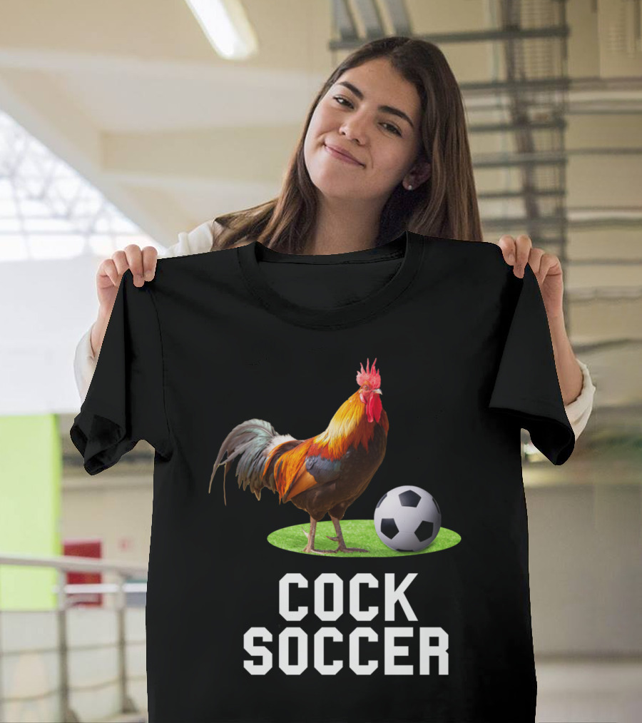 Cock Soccer Rooster and Soccer Ball on Grass T-Shirt
