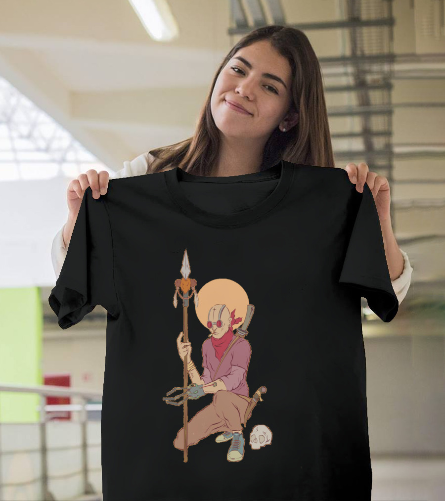 Post Apocalyptic Warrior with Spear and Skull T-Shirt