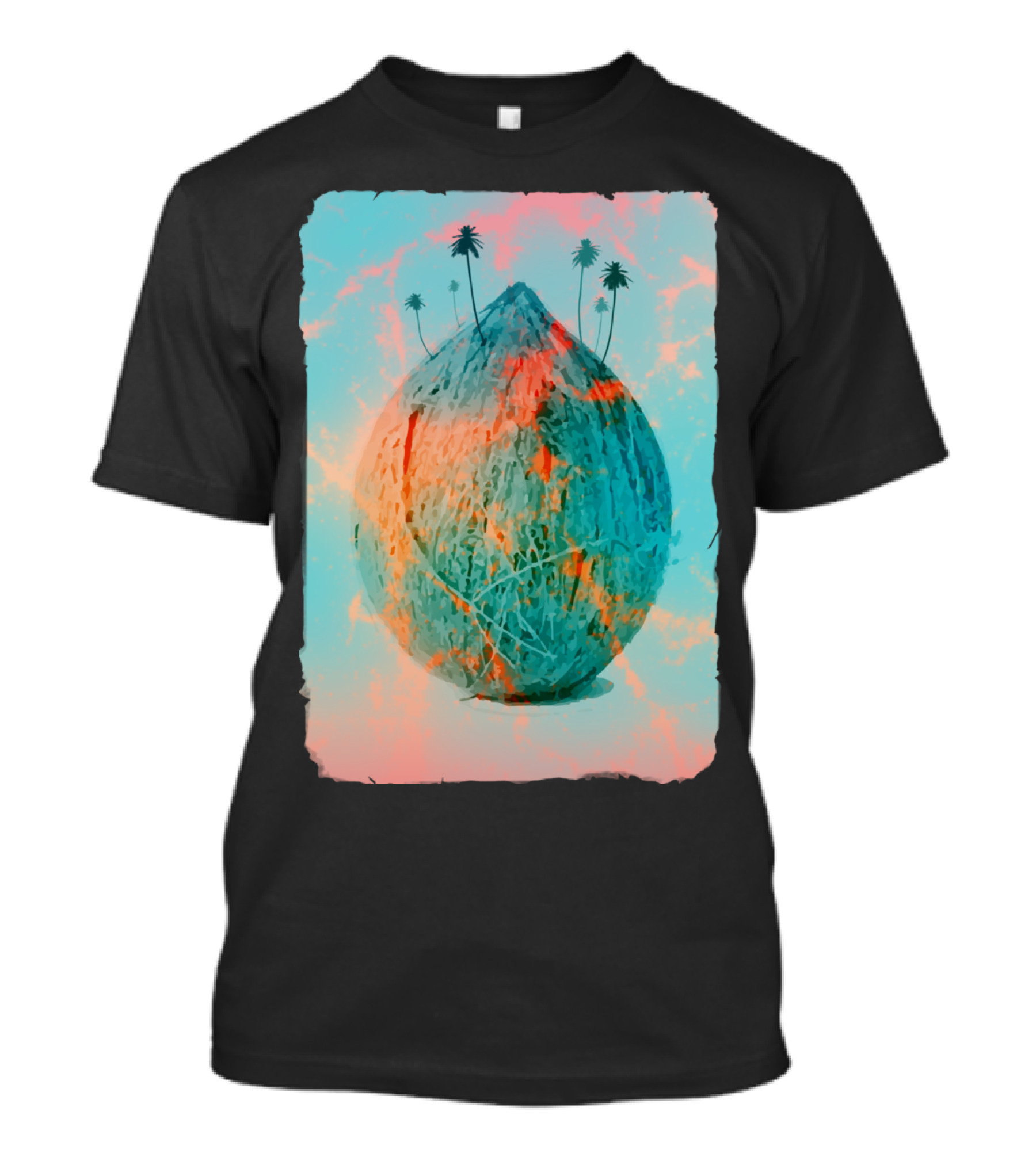 Coconut Mountain Pastel Colored Volca With Palm Trees T-Shirt