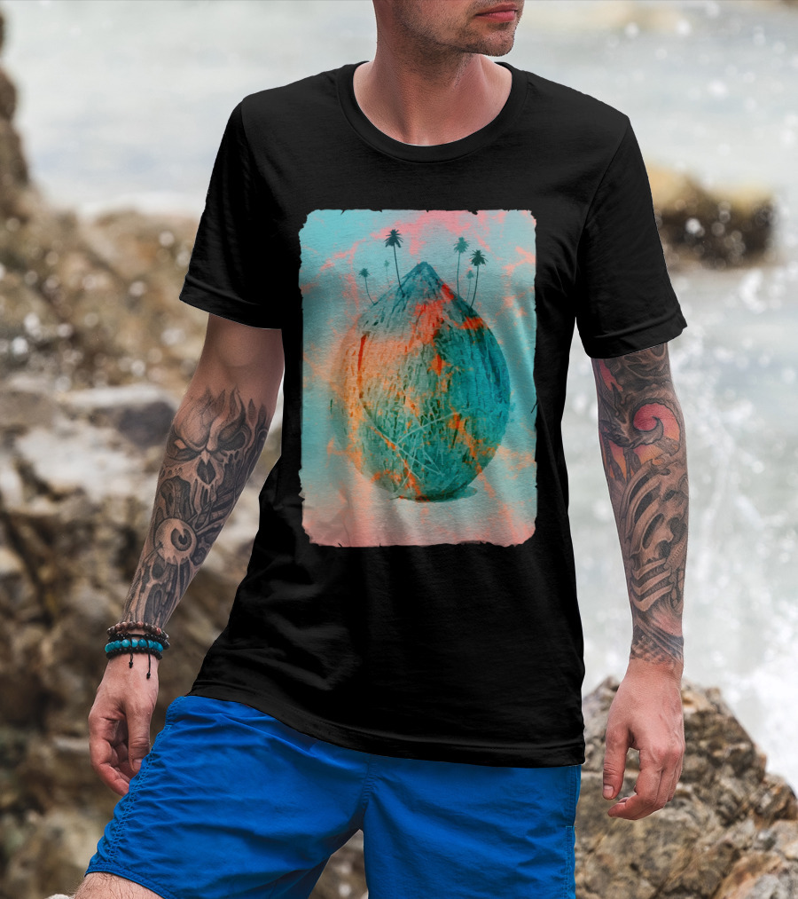 Coconut Mountain Pastel Colored Volca With Palm Trees T-Shirt
