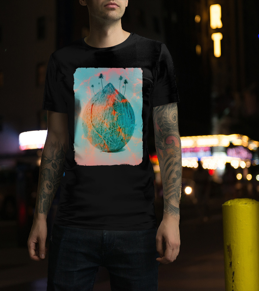 Coconut Mountain Pastel Colored Volca With Palm Trees T-Shirt