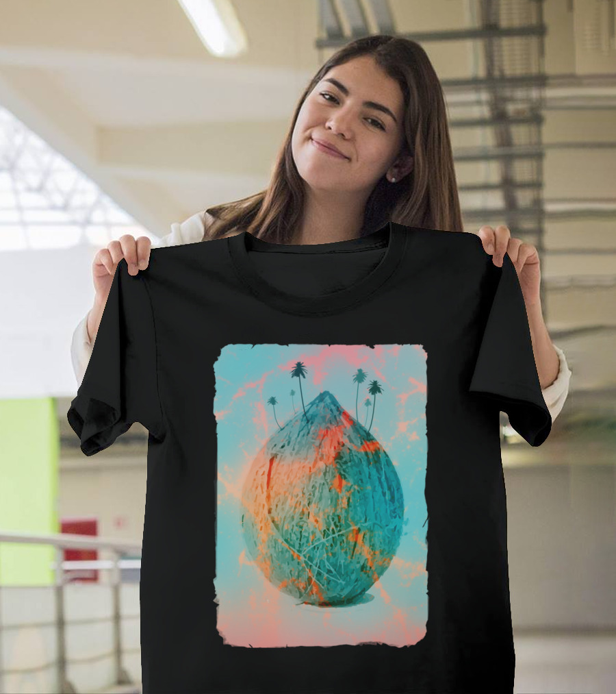 Coconut Mountain Pastel Colored Volca With Palm Trees T-Shirt