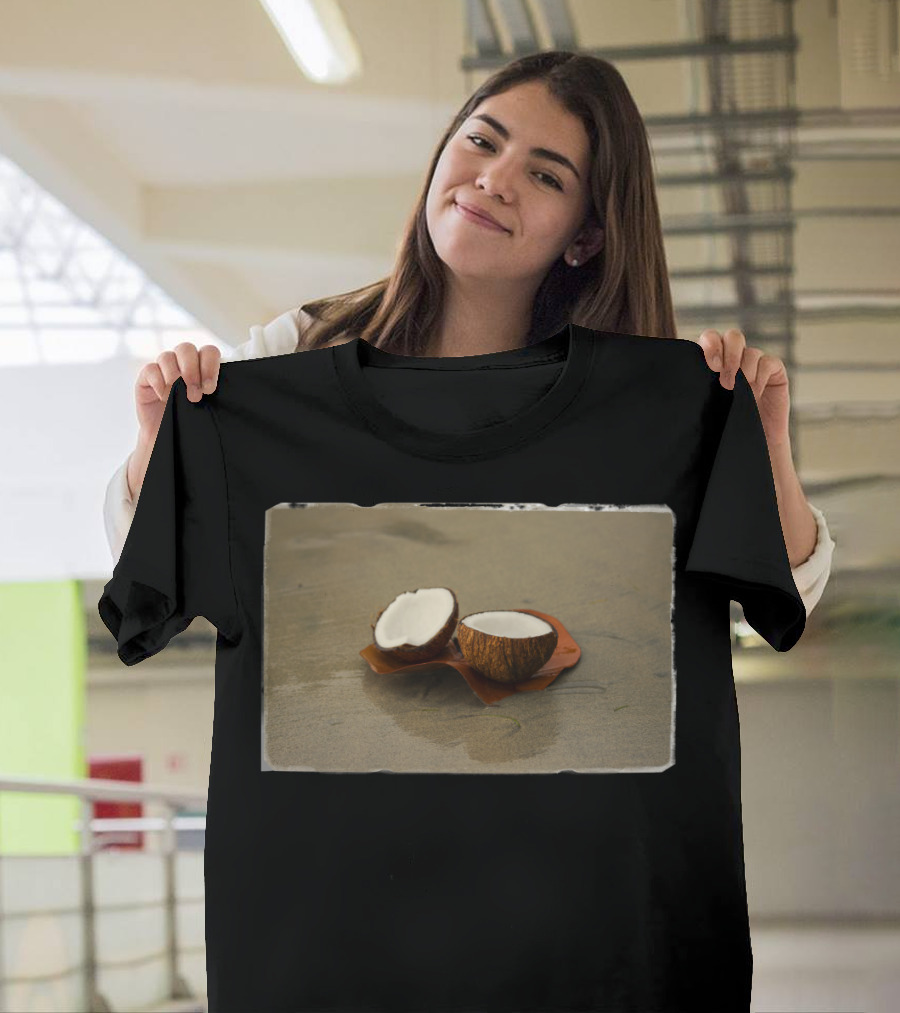 Coconut on Sand Beach Scene T-Shirt